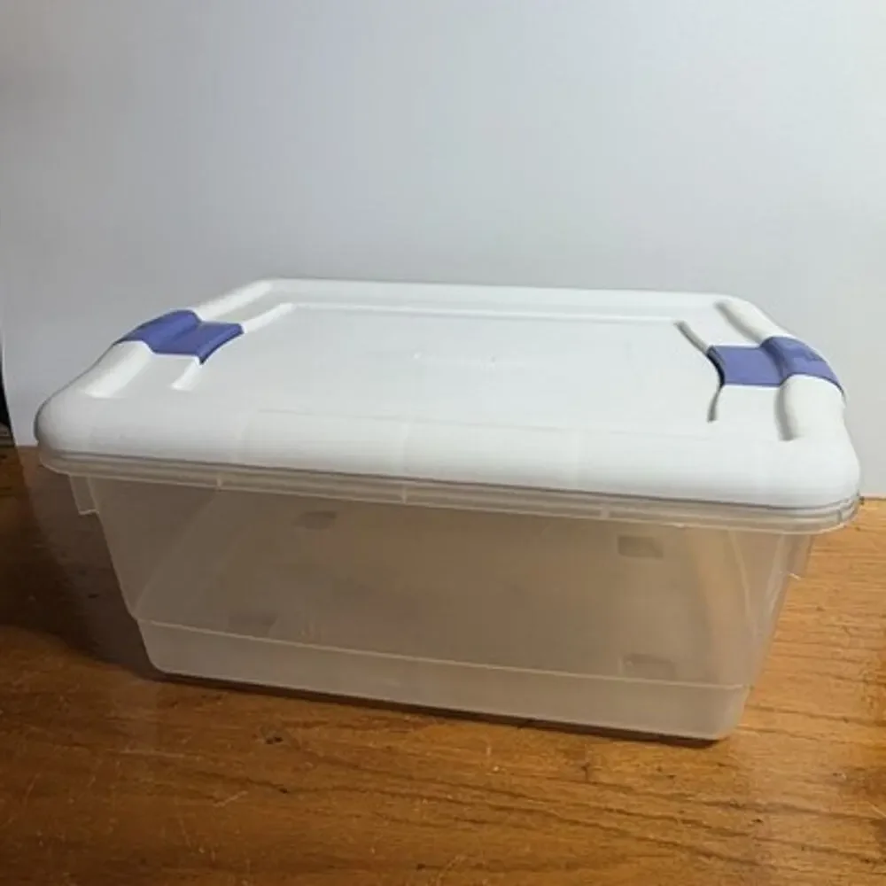 Vintage Rubbermaid Blue White Clear Latch Keeper Container #463C Lid #463A